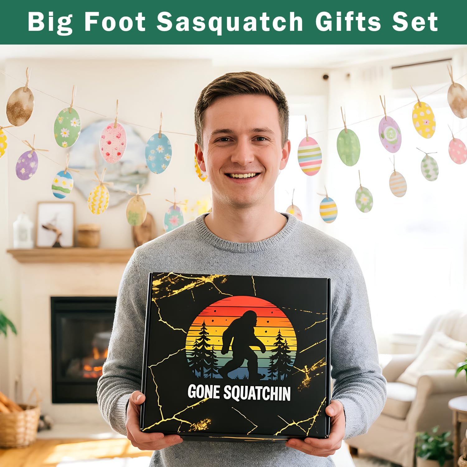 11Pcs Easter Big Foot Sasquatch Gifts, Mens Easter Basket Stuffers For Men Adults Husband Boyfriend With Hats, Mug, Keychain, Socks, Greeting Card, Multi-Function Tool Pen, Prefect For Camping
