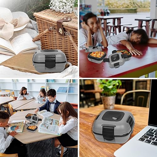 Miniatura 6 de Pinnacle Lonchera inulada a prueba de fugas para niños y adultos, contenedor térmico de acero inoxidable para la escuela, juego de 2 tamaños (gris,