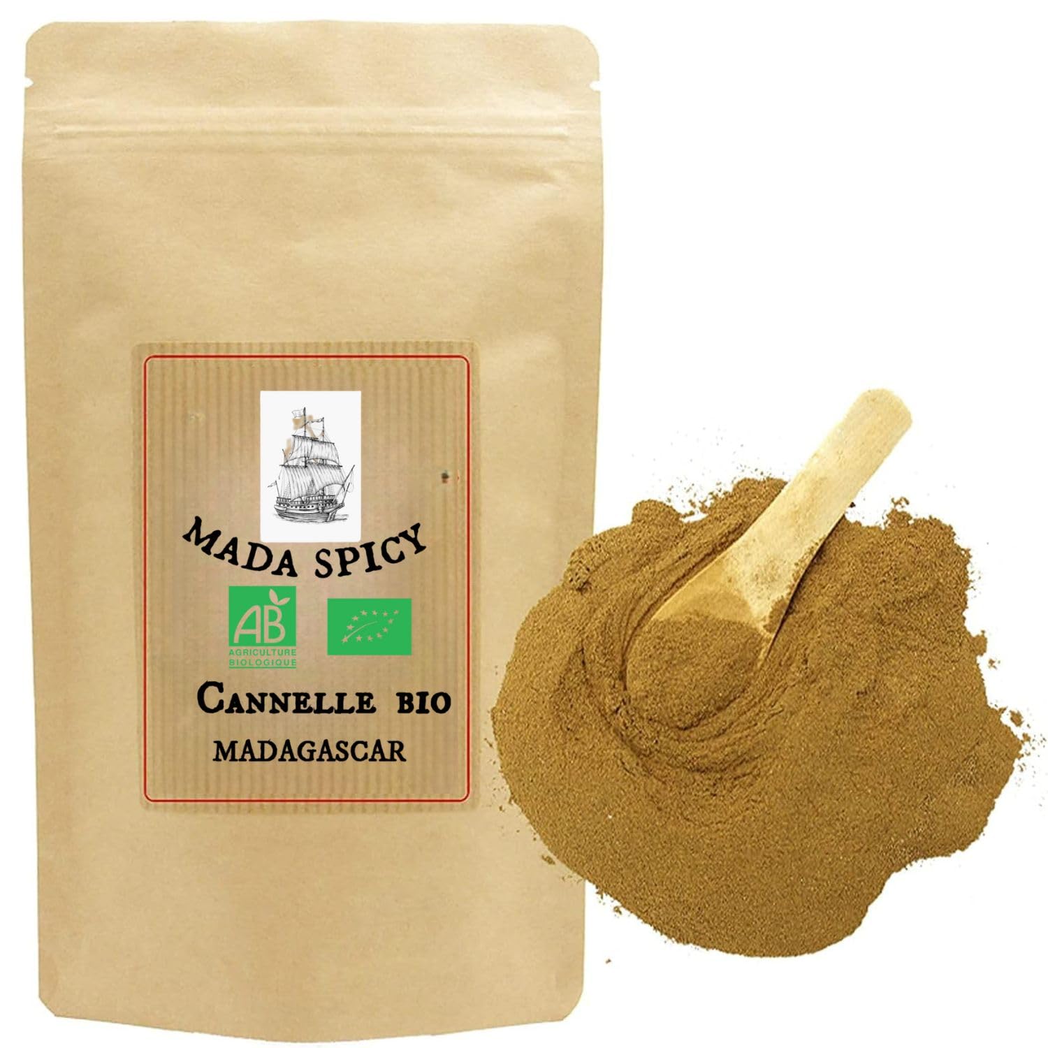 Cannelle de Ceylan biologique en poudre 1000gr. Origine Madagascar sachet zip alimentaire.