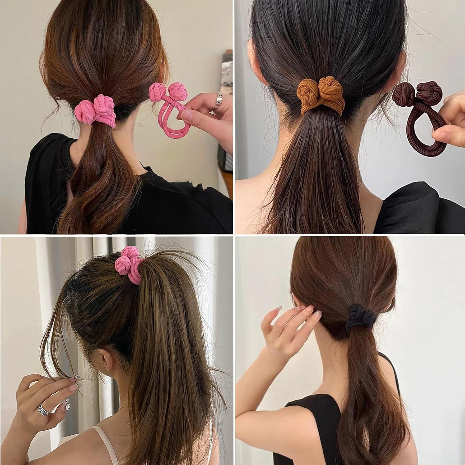 Knotted Button Hair Tie Set,Knot Scrunchies Elastic Hair Ropes for Chinese Knot Scrunchies for Women Elastic Hair Ties Rope Stretchy Thickened Durable for Thick and Long Hair (9PC)
