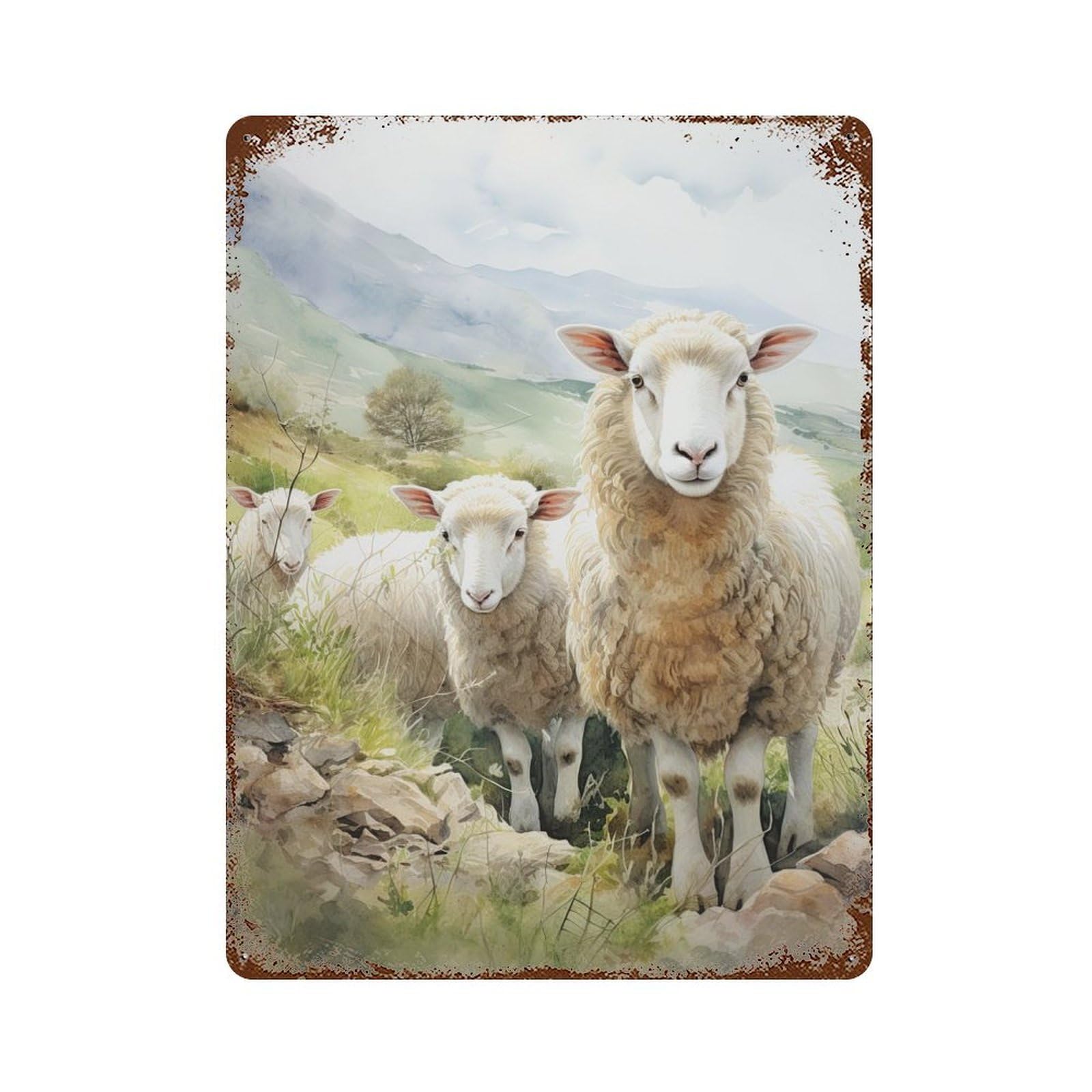 Sheep Watercolor Decorative Tin Sign 15.7"x11.8", Retro Wall Decor for Living Room, Hallway And Home Decor