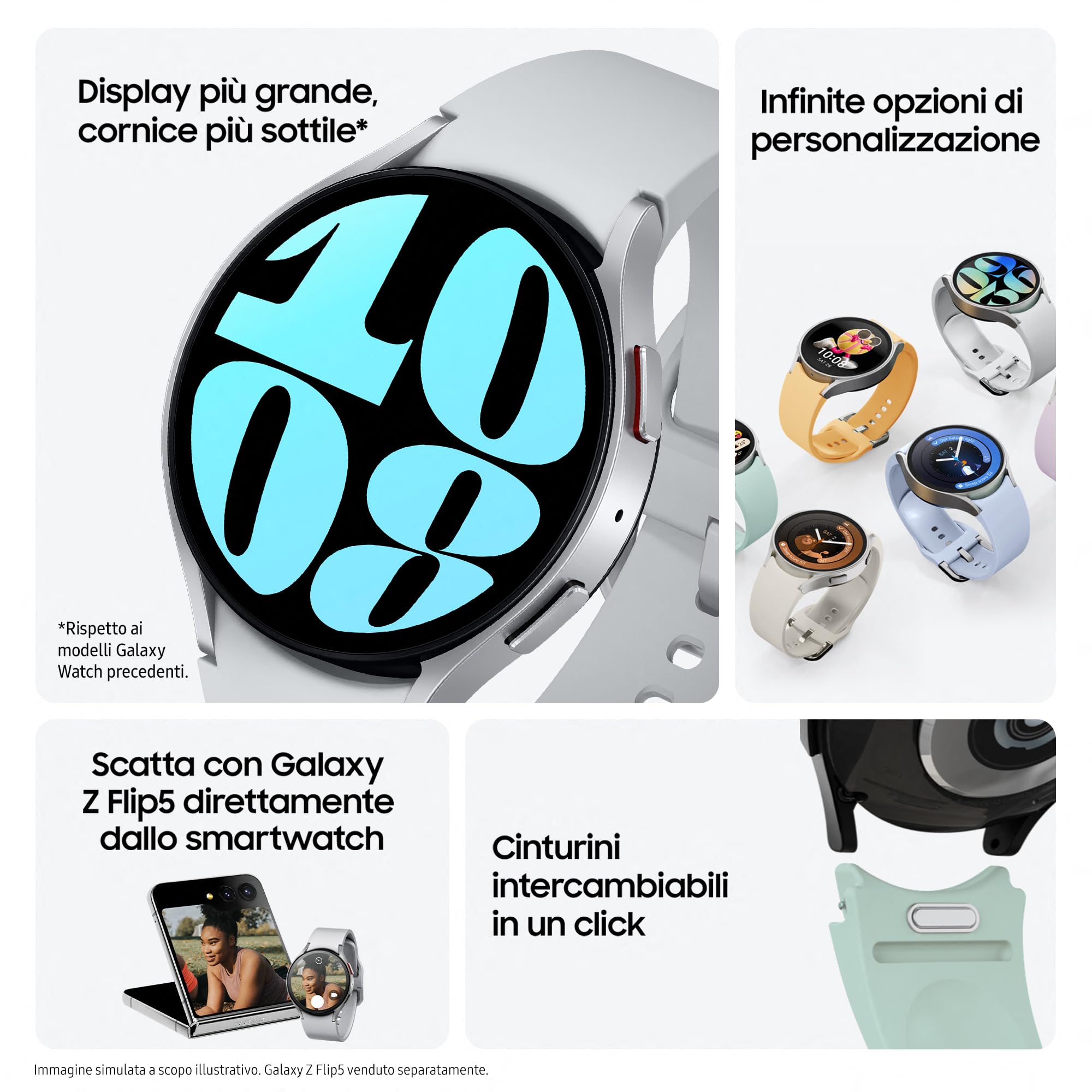 Samsung Galaxy Watch6 44mm, Smartwatch Analisi del Sonno, Monitoraggio Benessere, Batteria a lunga durata, Bluetooth, Ghiera Touch in Alluminio, Silver [Versione italiana]