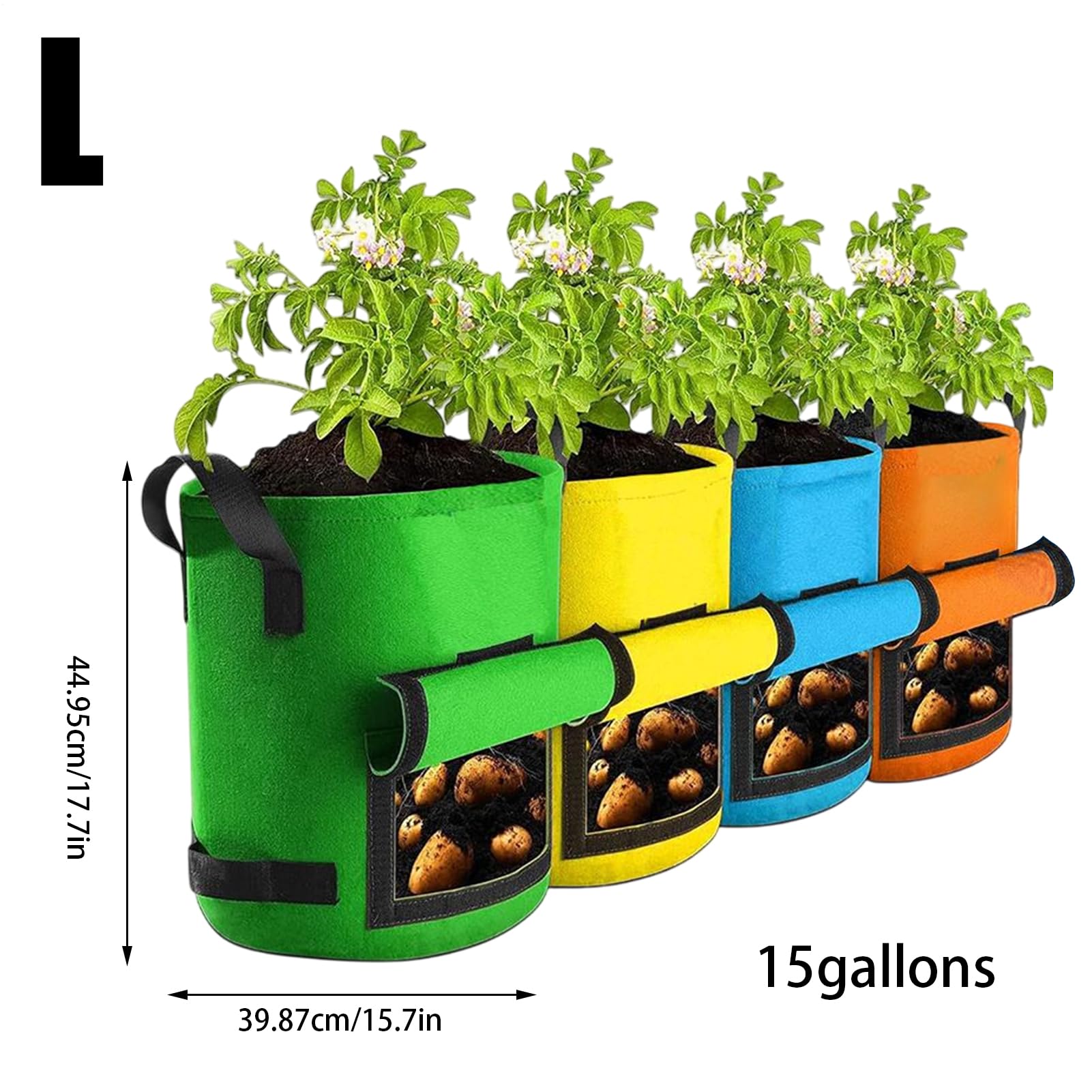 Sacos de Cultivo de Patatas Macetas de Tela para Vivero | 4 piezas contenedores tela cultivo con ventana y asa Zanahorias Cebollas Ajos Rábanos Taro Tomates Jardinería Vivero