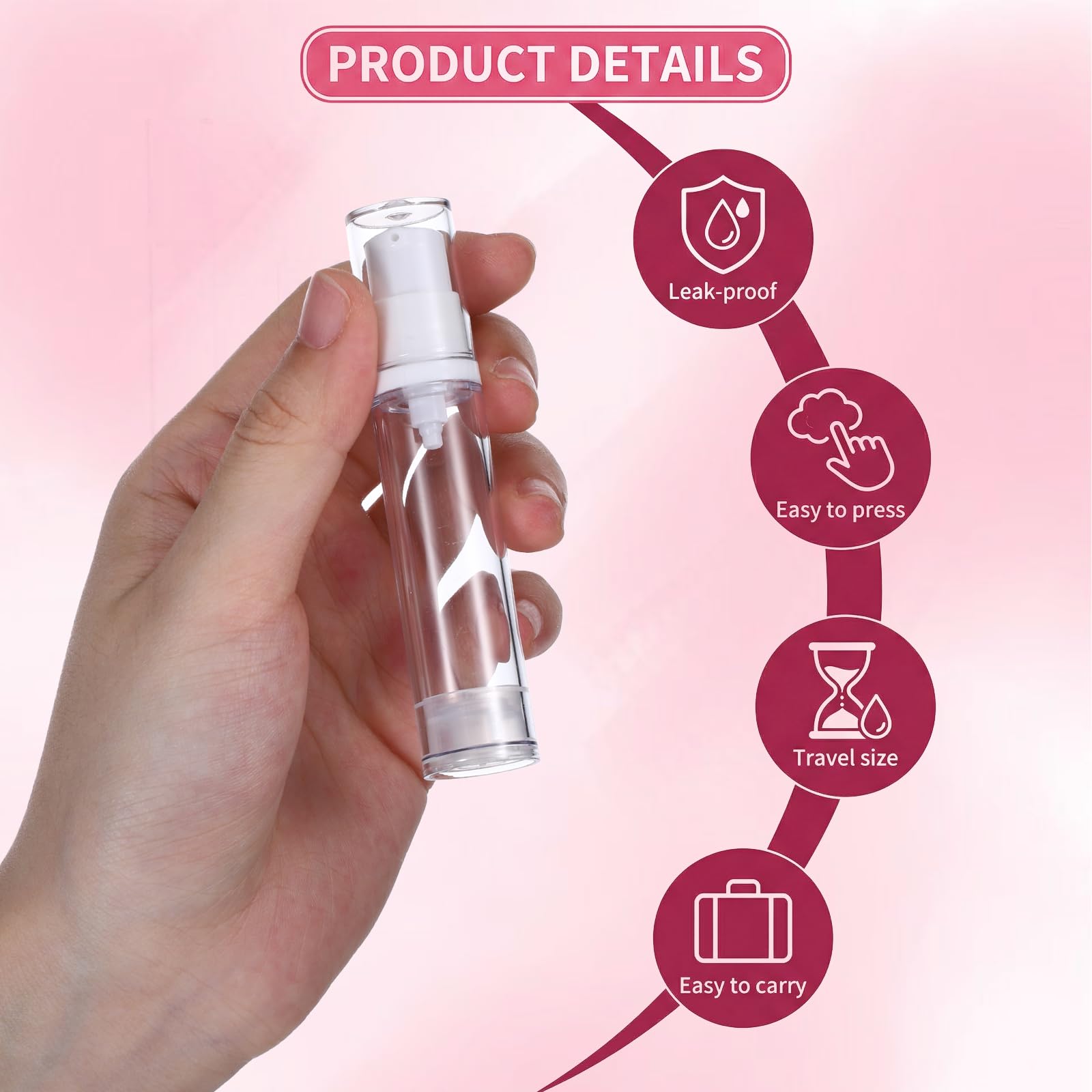 Airless, 12 sztuk dozowników z pompką, 5/10/15 ml, małe butelki na krem, do wielokrotnego napełniania, do podróży, balsamów, szamponów, kosmetyków
