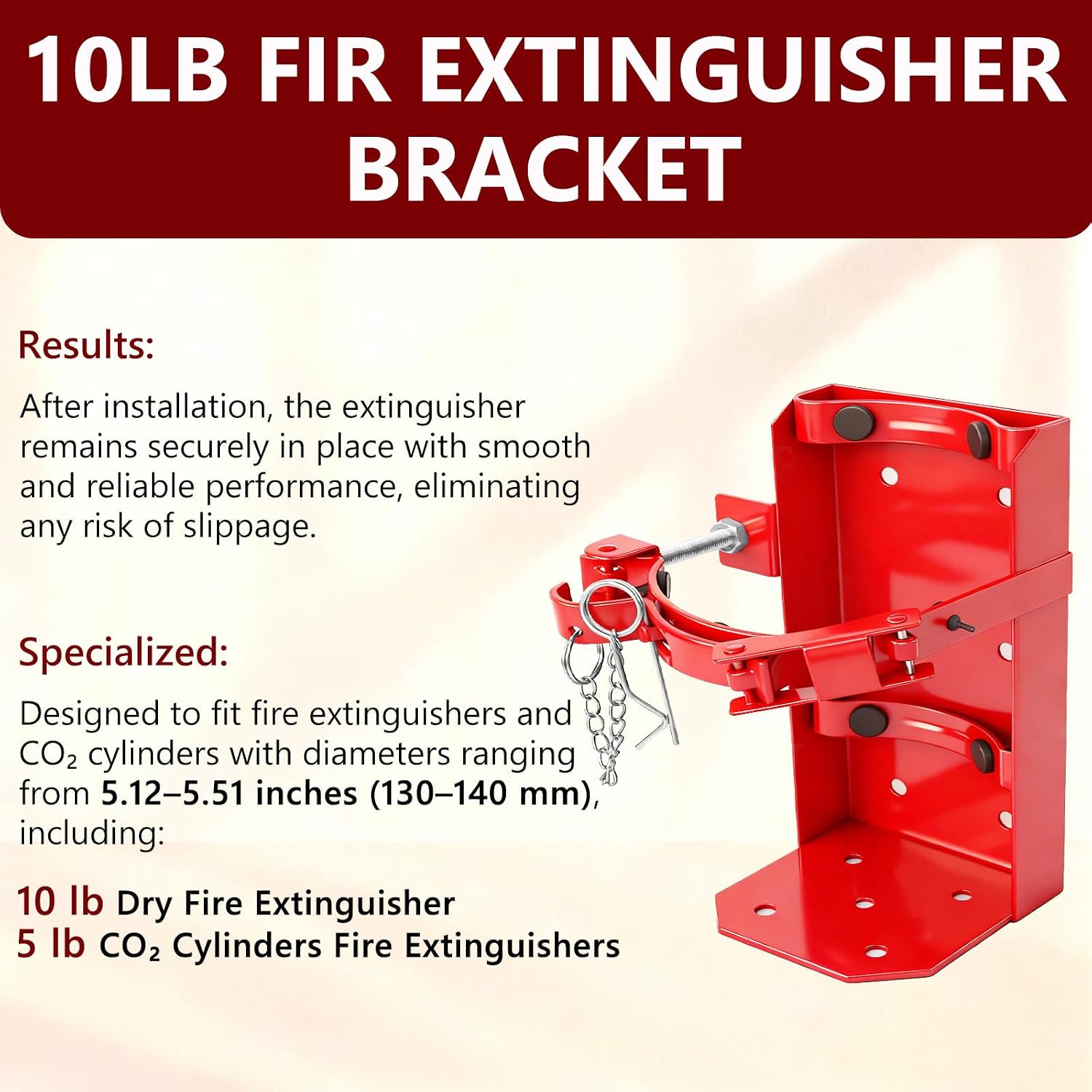 Fire Extinguisher Bracket, Heavy Duty Fire Extinguisher Wall Mount St12 Steel, Fits 10lb Dry/5lb CO2 Extinguisher Holder for School,Garage,Truck,Boat(Red,10LB)