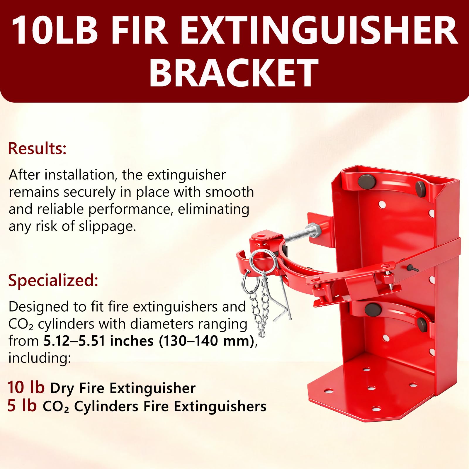 Soporte para extintor de incendios, resistente para extintor de incendios de acero St12, se adapta a extintores de CO2 de 10 libras seco/5 libras para escuela, garaje, camión, barco (rojo, 10 libras)