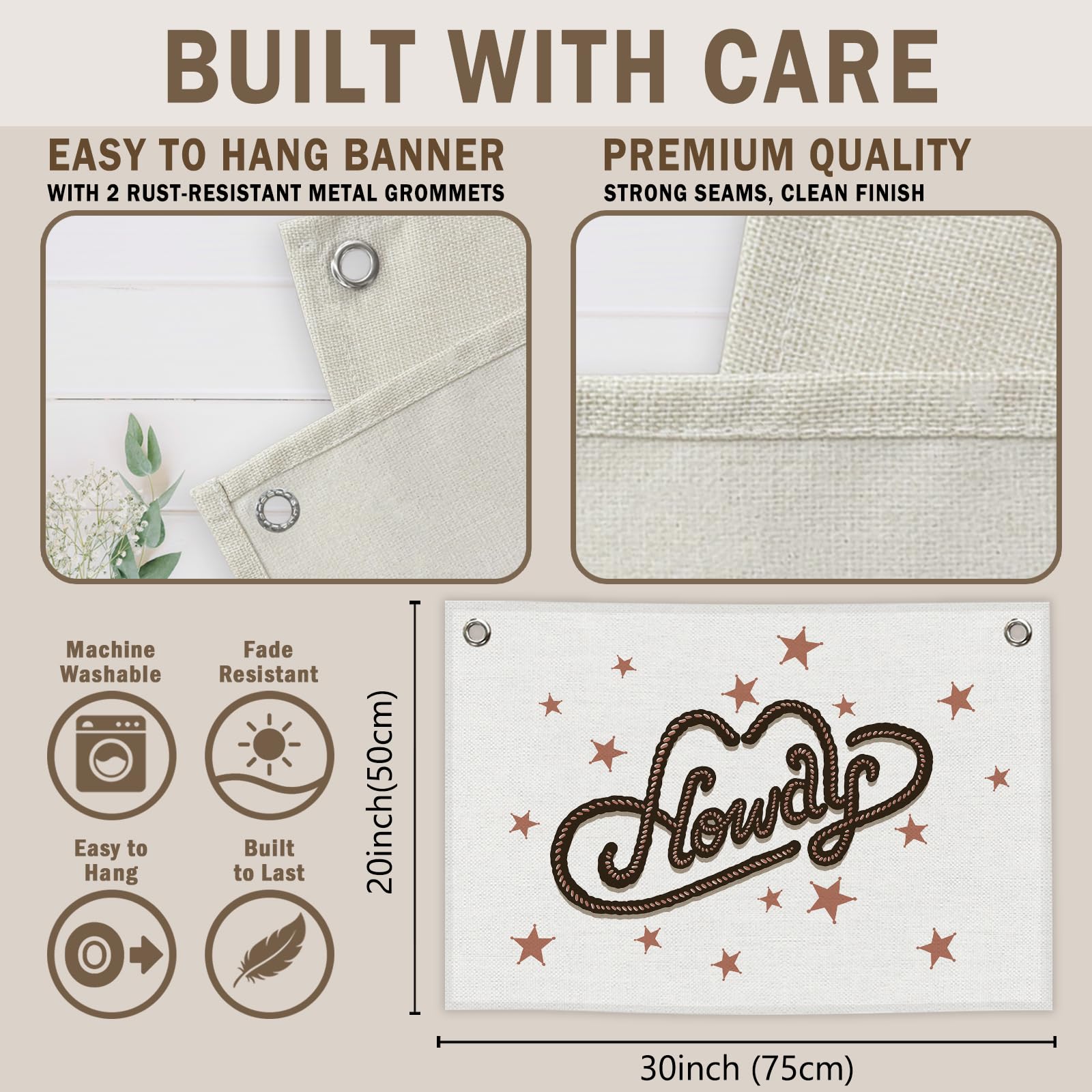 MNASAIOO Howdy Cowboy Cowgirl Banner, Western Kids Room Decor, Funny Hat Retro Canvas Flag Wall Hanging Decor Art for Playroom Toddler Room Preschool 20x30in