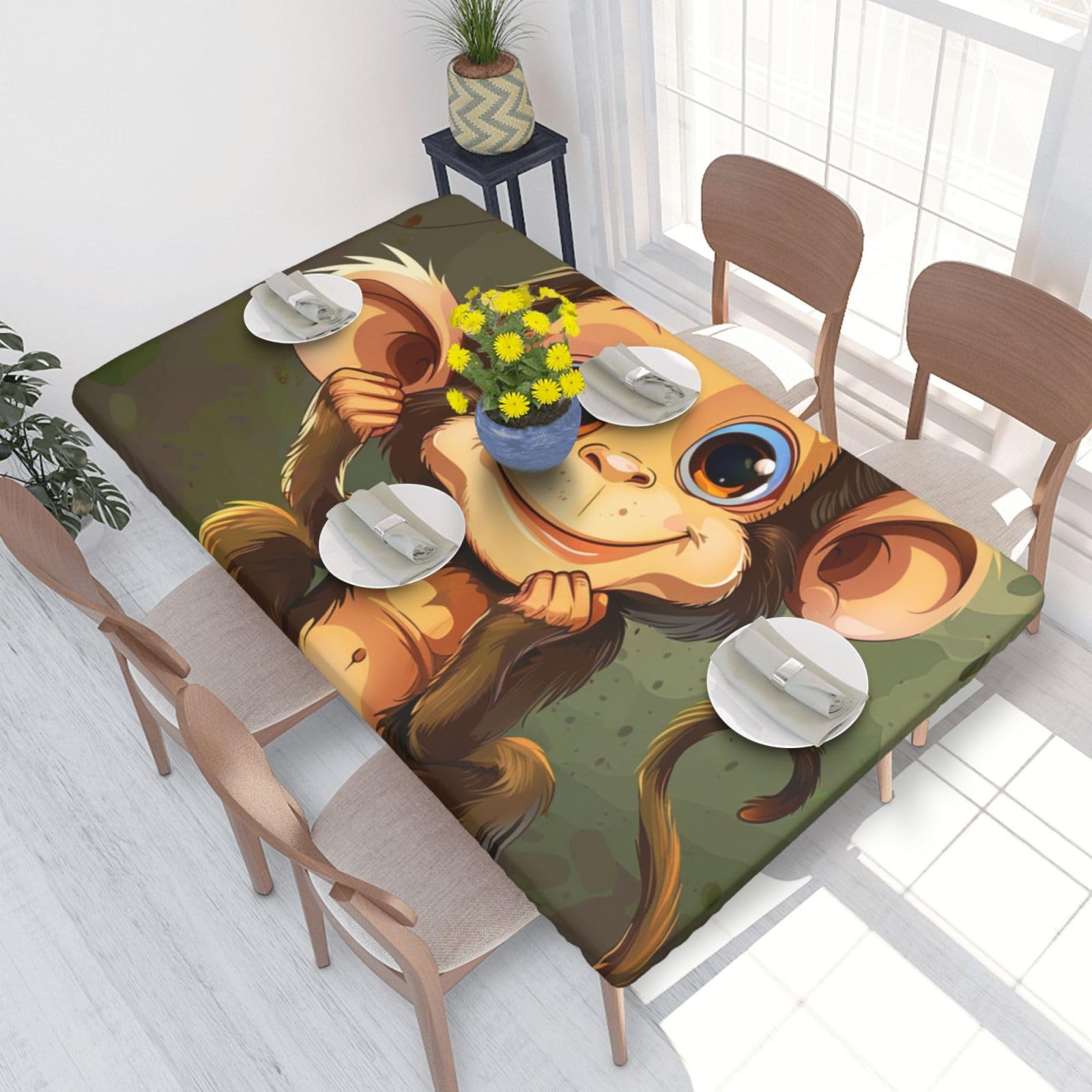 WPKJU Cute Monkey Printed Tablecloths 4ft Rectangular Table Covers Washable Polyester Decorative Table Cloth for Dining Table Picnic Wedding