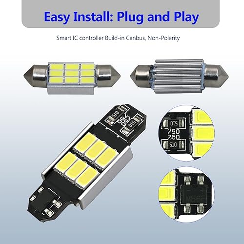 Miniatura 10 de Yonput Bombillas LED de 1417in 6000 K blanco puro brillante luces interiores de coche sin errores 9-SMD 5630 chipsets bombilla DE3021 para cúpula