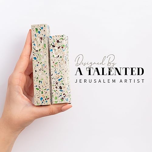 Miniatura 8 de SURI Mezuzahs para puerta  Estuche de mezuzuah contemporáneo de color crema de terrazo y turquesa  Incluye kit de mezuzá  Pergamino de mezuzá no