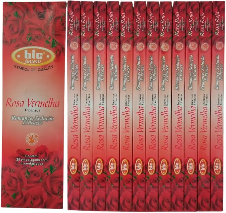 Incenso Indiano Bic Rosa Vermelha - Desperta Amor 12 Caixas