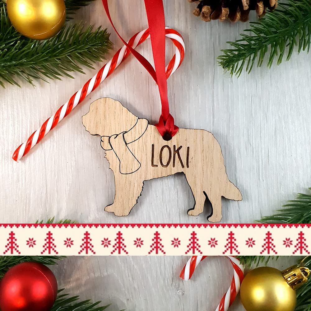 My Pretty Little Gifts Personalised St Bernard Oak Wood Dog Bauble Decoration