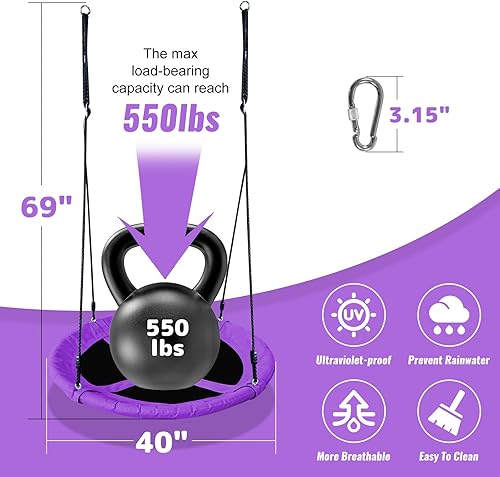 Miniatura 2 de AB - Columpio de platillo para niños, columpio de árbol al aire libre de 40 pulgadas con capacidad de peso de 660 libras, tela Oxford impermeable