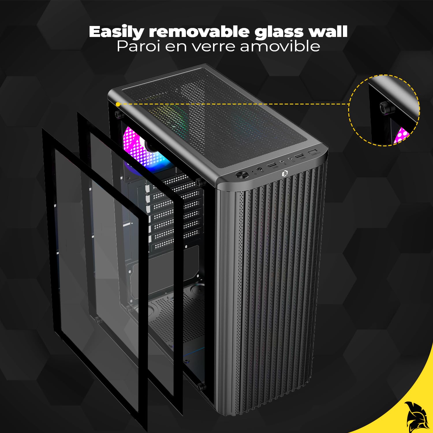 EMPIRE GAMING EC255 Slim Gamer Medium Tower ATX/mATX/ITX, Przedni Przepływ Powietrza z Siatki, 4 Wstępnie Zainstalowane Wentylatory RGB 120 mm, Szkło Hartowane, Chłodzenie 240 mm, GPU ≤265mm, USB3.0