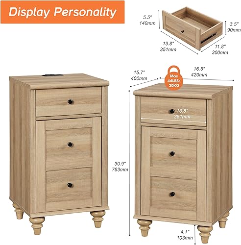 Miniatura 3 de WAMPAT Mesitas de noche con estación de carga, juego de 2 mesas auxiliares con tomas de corriente y puertos USB para sala de estar, mesa auxiliar