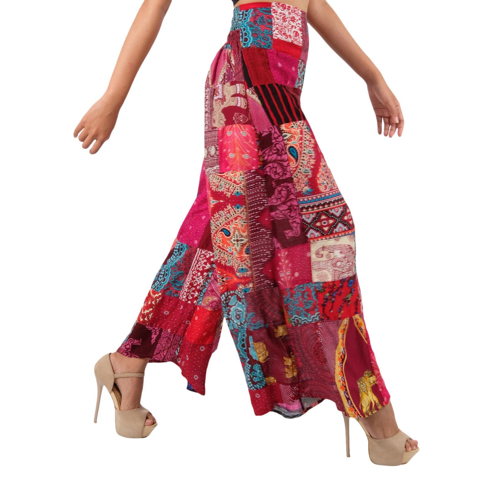 Lofbaz Damen Patchwork Weitbein Palazzo Hose Yoga Hippie Haremshose