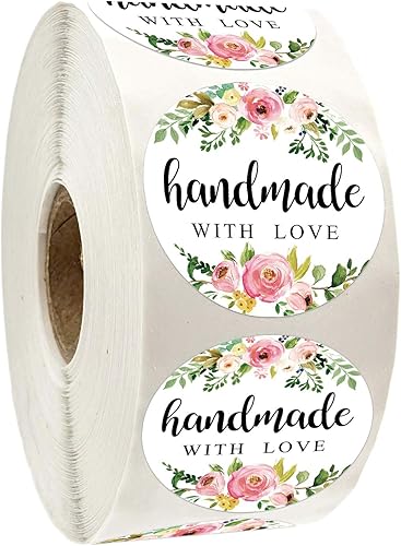 Calcomanías de amor hechas a mano con flores de 1.4 pulgadas, hechas en casa con calcomanías de amor, 500 etiquetas adhesivas redondas, calcomanías