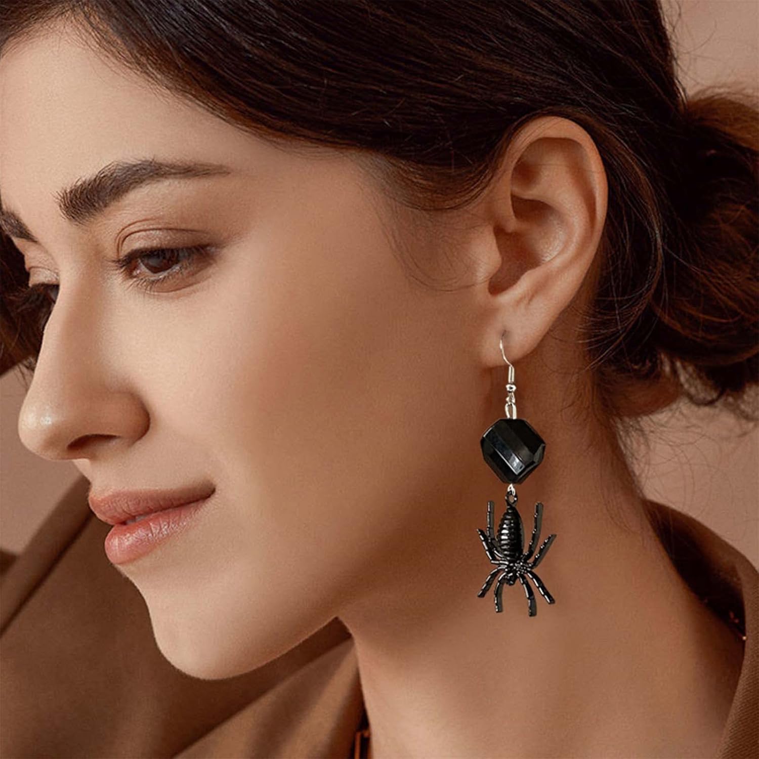 Gothic Black Spider Drop Earrings Long Spider Earrings Black Onyx Dangle Earrings Punk Spider Earrings Halloween Jewelry for Women - Image 2