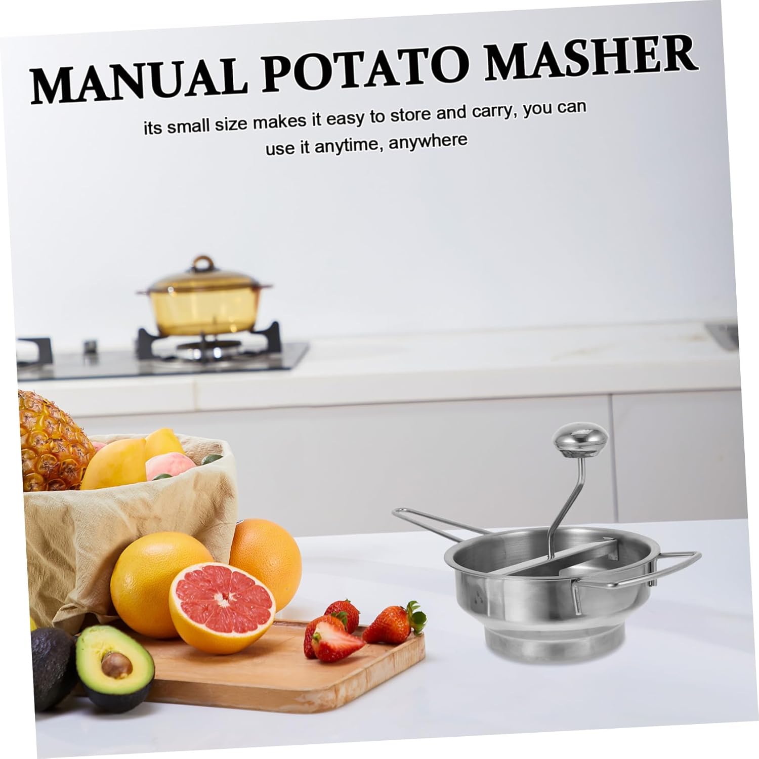 Stainless Steel Manual Potato Ricer with Grinding Discs Ergonomic Handle Kitchen Tool for Mashed Potatoes Fruit Jam Compact Food Press and Masher