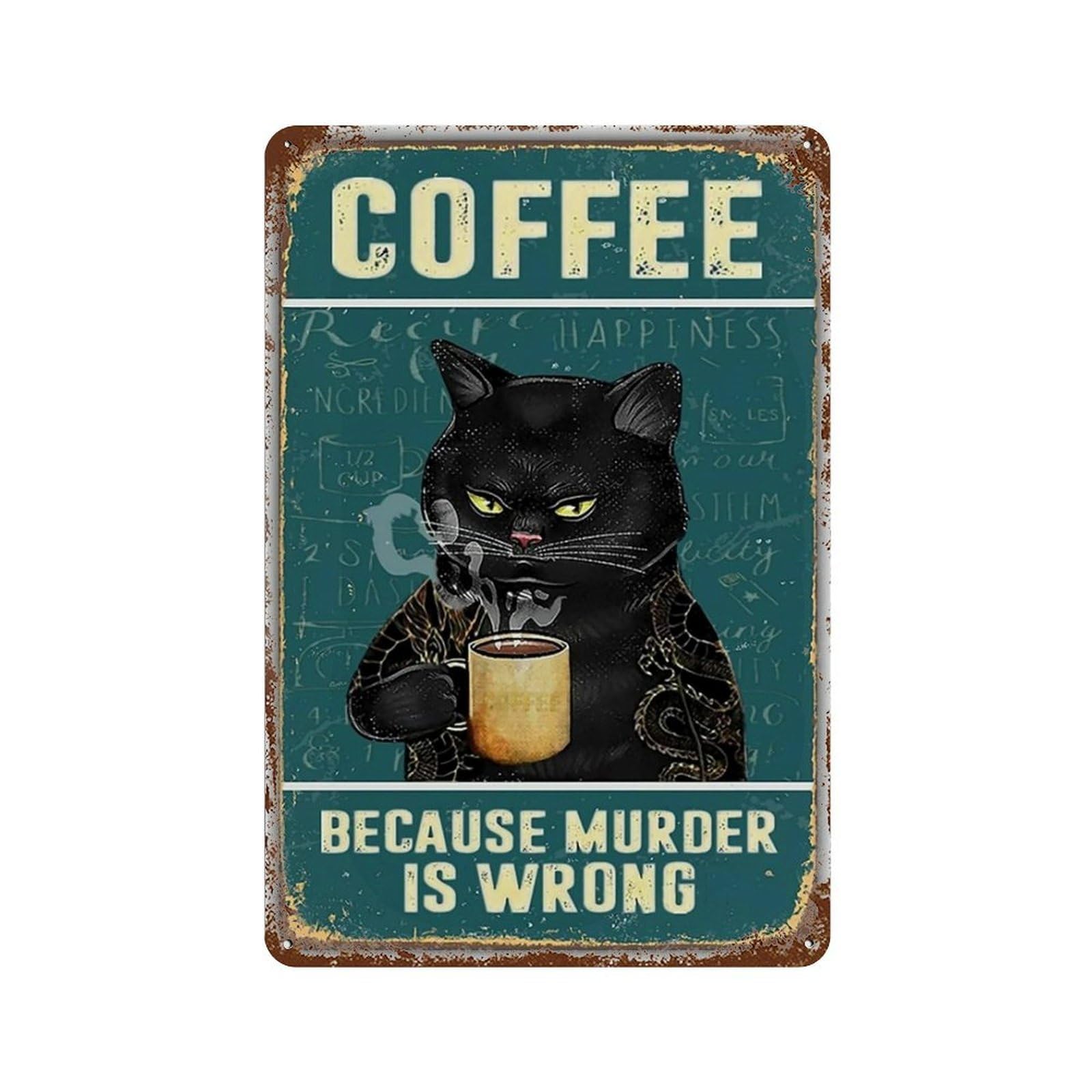 YHGERTKU Cat Coffe Wall Art Retro Iron Vintage Metal Tin Sign Poster Modern Decor for Living Rooms Gift 30x20cm