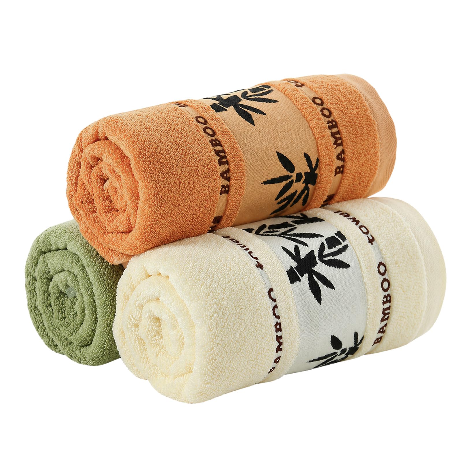 Minifactory 3PCS Bamboo Fiber Towel Set, Ultra Soft Quick Dry Wash Cloths with Bamboo Pattern, 450GSM Absorbent Bathroom Towels, Modern Rectangular Face Towels for Home Bathroom Use (Color)