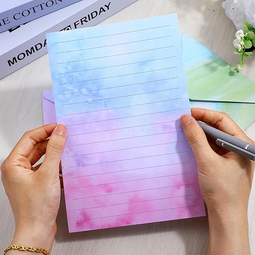 Miniatura 5 de Juego de papel y sobres de acuarela, lindo juego de papelería de campamento, 30 piezas de escritura de letras y 15 sobres bonitos y 20 calcomanías