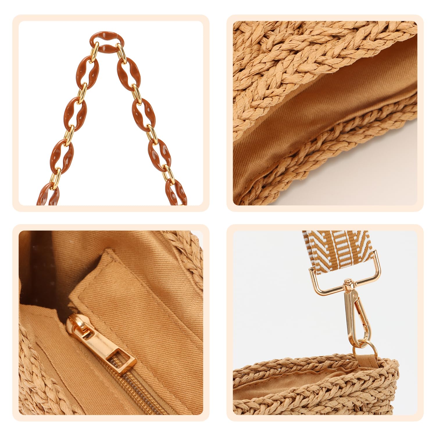 SUKUTU Borsa a Tracolla in paglia Intrecciata per Donne Borsa estiva da Spiaggia Borsetta Crossbody Satchel a Catena