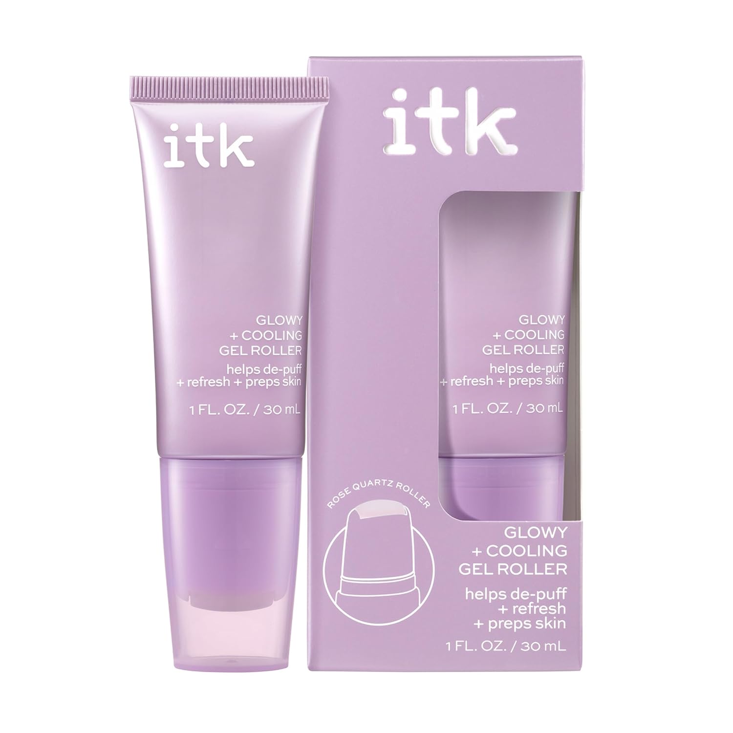 ITK Hydrating Glow Roller Face Serum with Niacinamide and Peptides, Preps Skin for Makeup and Depuffs for Dewy Skin
