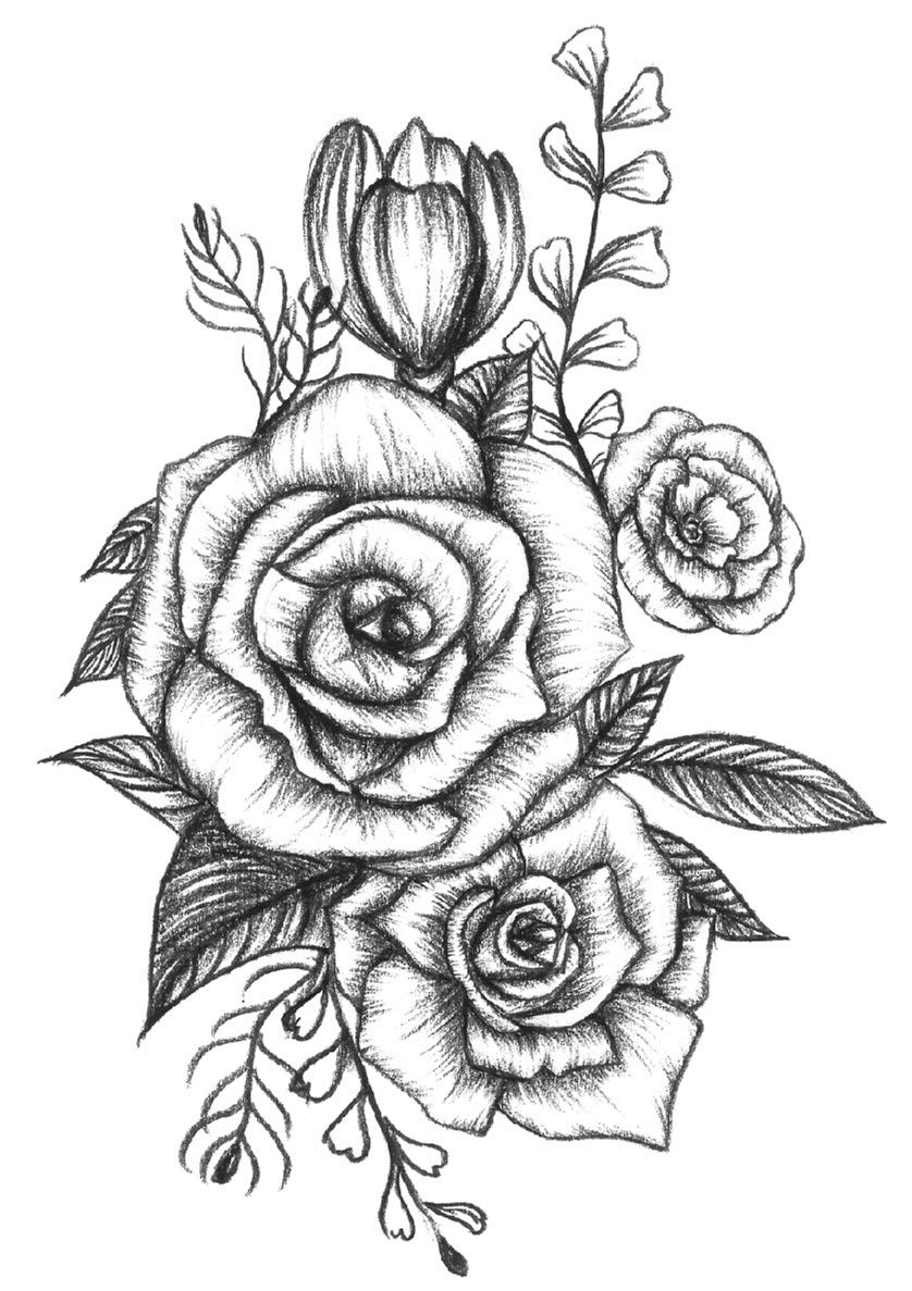 Amazon.com : DaLin 4 Sheets Flower Temporary Tattoos for Women Men (Black  Rose Style 6) : Beauty & Personal Care