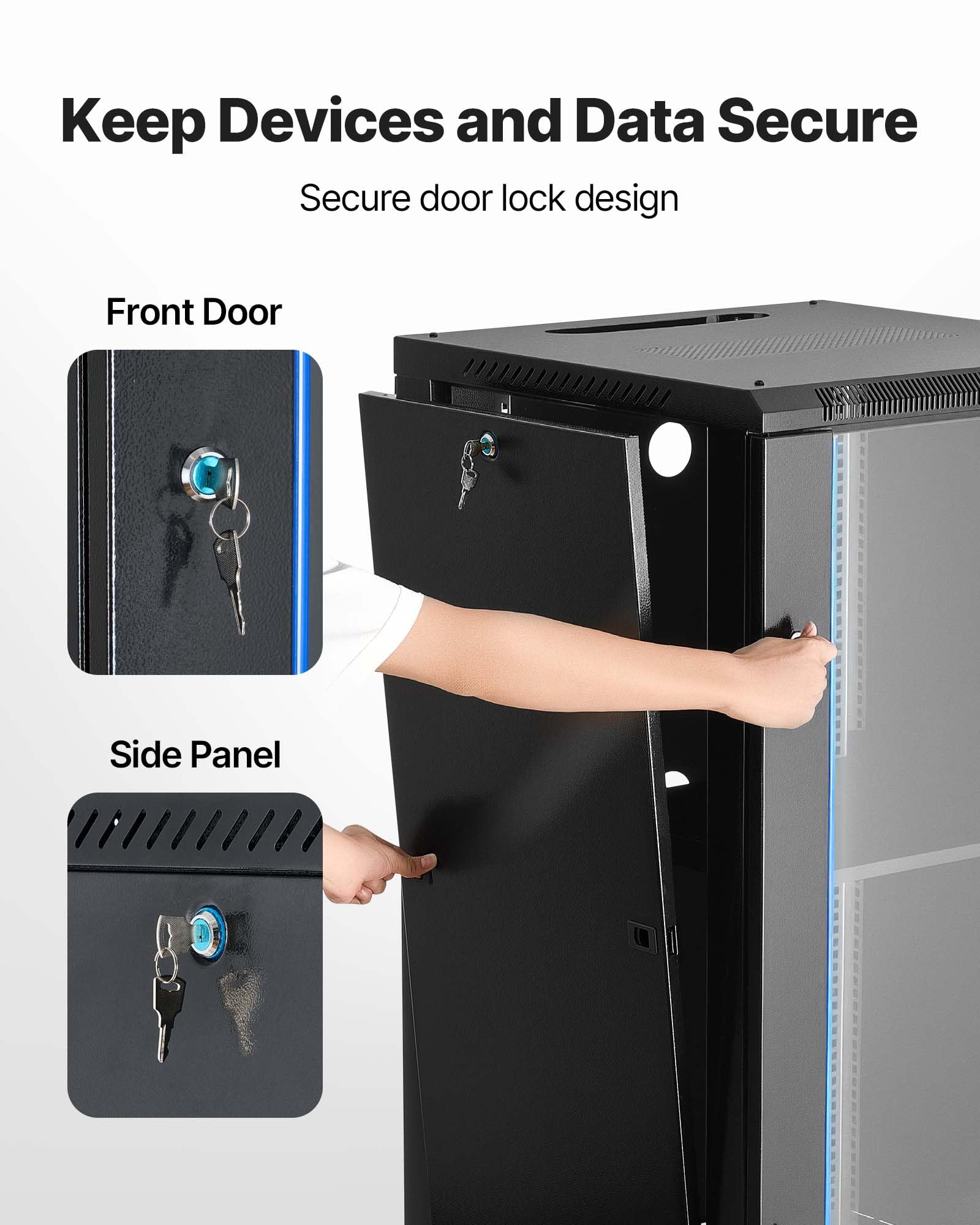 VEVOR Gabinete de Red de Pared de 22U, 600 mm de Profundidad, con Puerta de Vidrio Templado con Cerradura y Paneles Laterales, Carga de 136 kg para Equipos de IT y Dispositivos Audiovisuales
