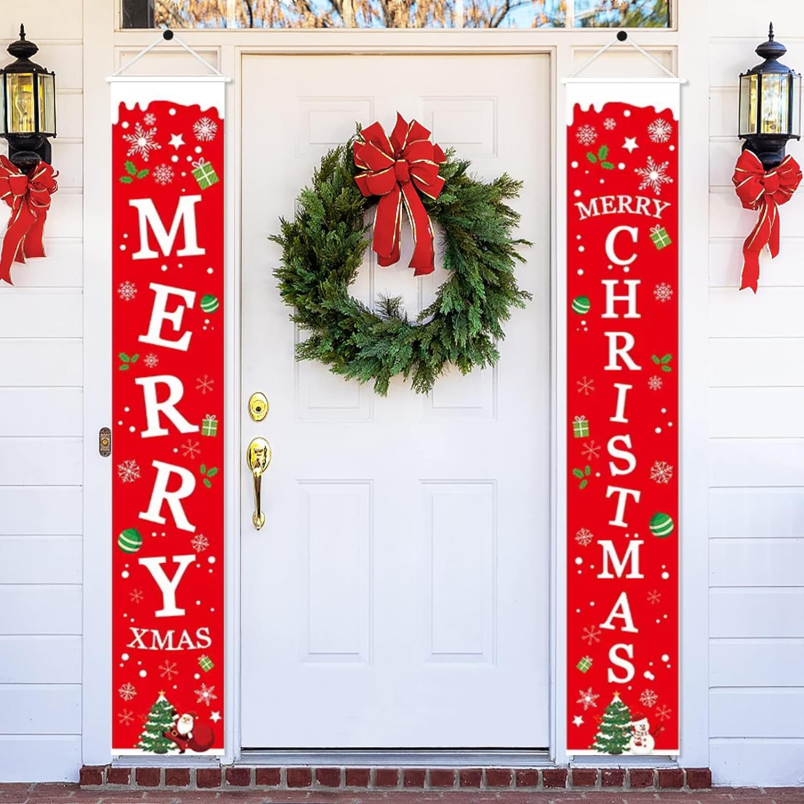 SCHENKERO Porch Banner Sign -Front Porch Door Decorations - Outdoor Decor - Red Merry Sign for City, Country Clearance Wall Hanging Outside