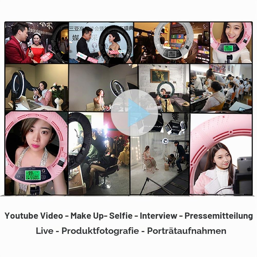 18 "LED Ringlicht Kit zweifarbig dimmbar Fotostudio Video Portrait Film Selfie Youtube Fotografie Beleuchtungsset mit Handy- / Kamerahalter, Kosmetikspiegel, Ständer und Reisetasche