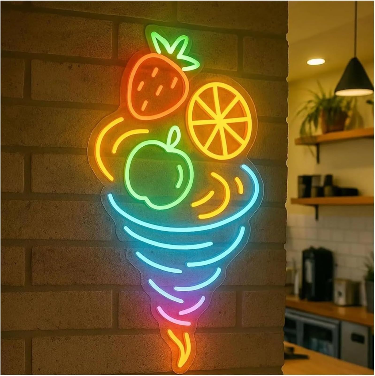 Señal de luz de neón Letrero de neón para Pared, diseño Batidos Naranja, limón y Fresa, para Negocios, 38 cm