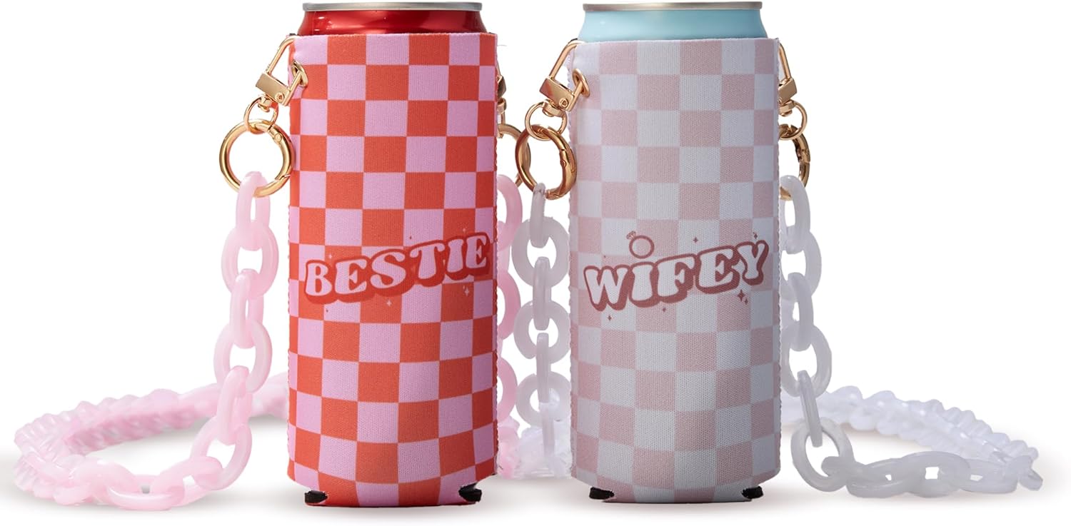 Checkered Slim Can Coolers Bachelorette Party Favors I Bachelorette Party Slim Can Cooler Holders Bridesmaid Slim Can Compatible I 6 pack