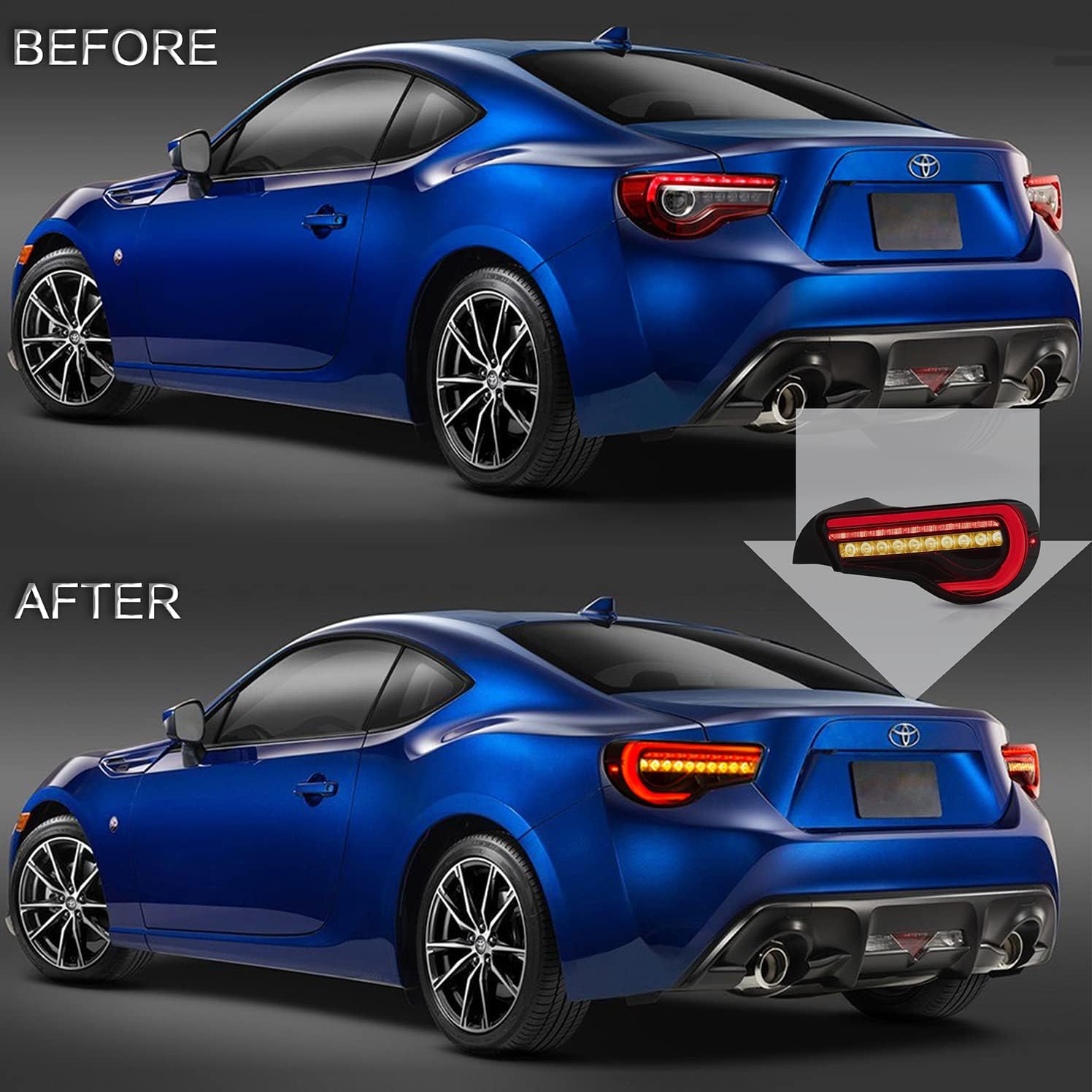 VLAND Headlight Assembly Fit for 2012-2016 Scion FR-S 2012-2021 Toyota 86 2013-2021 Subaru BRZ+ Smoked Tail lights for Toyota 86 2012-2020, Subaru BRZ/Scion FRS 2013-2020 w/Sequential Turn Signal
