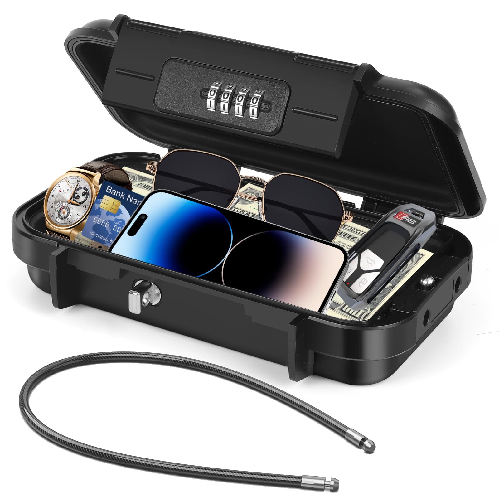 Portable Coffre-fort Étanche et Sécuritaire avec Câble Métallique Amovible, Boîte à Cadenas pour Clés de Voyage ou Bureau