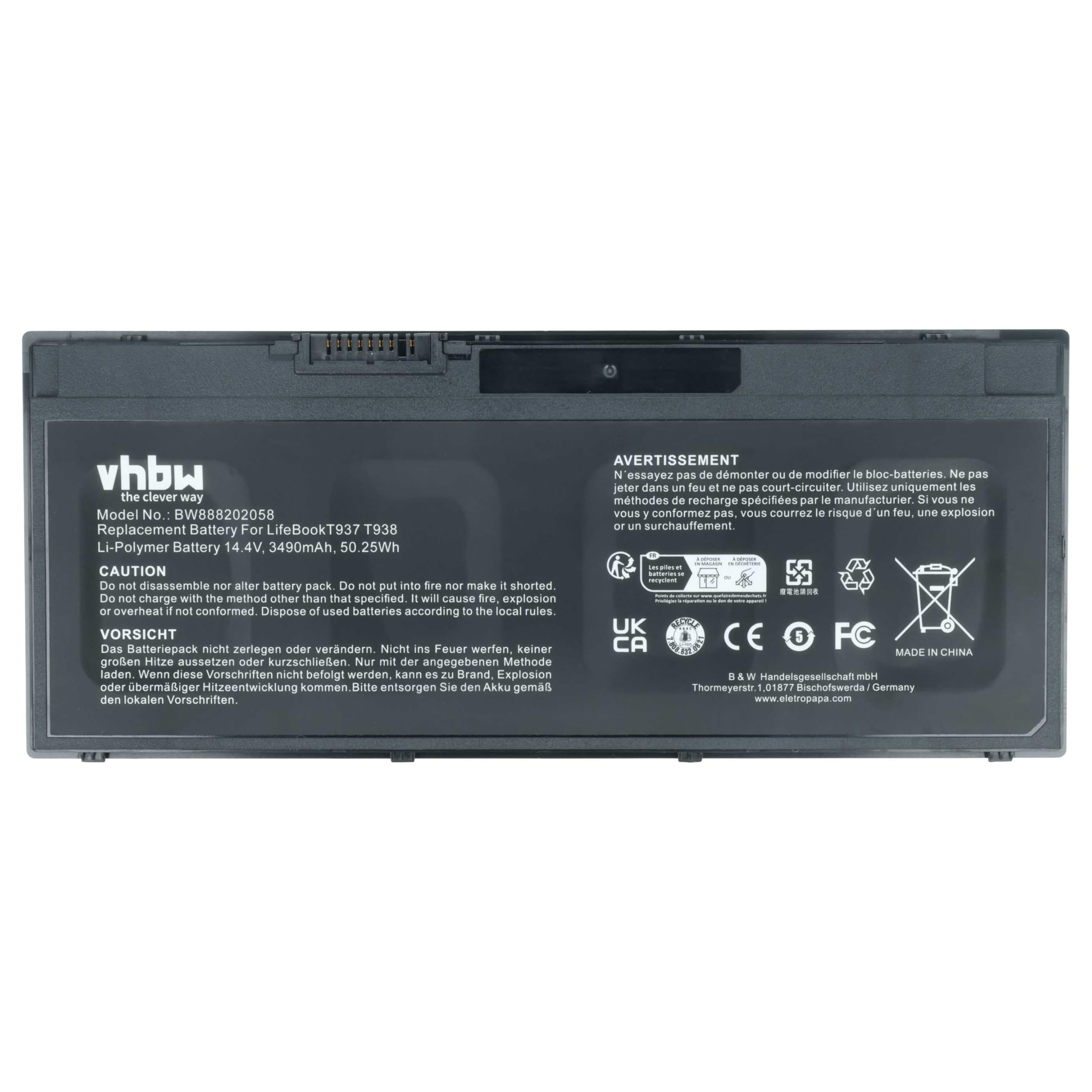 vhbw 1x batería reemplaza Fujitsu 34053269, 34061271, 34076858, 34068253, 34074674 para Notebook (3490 mAh, 14,4 V, Li-Ion)