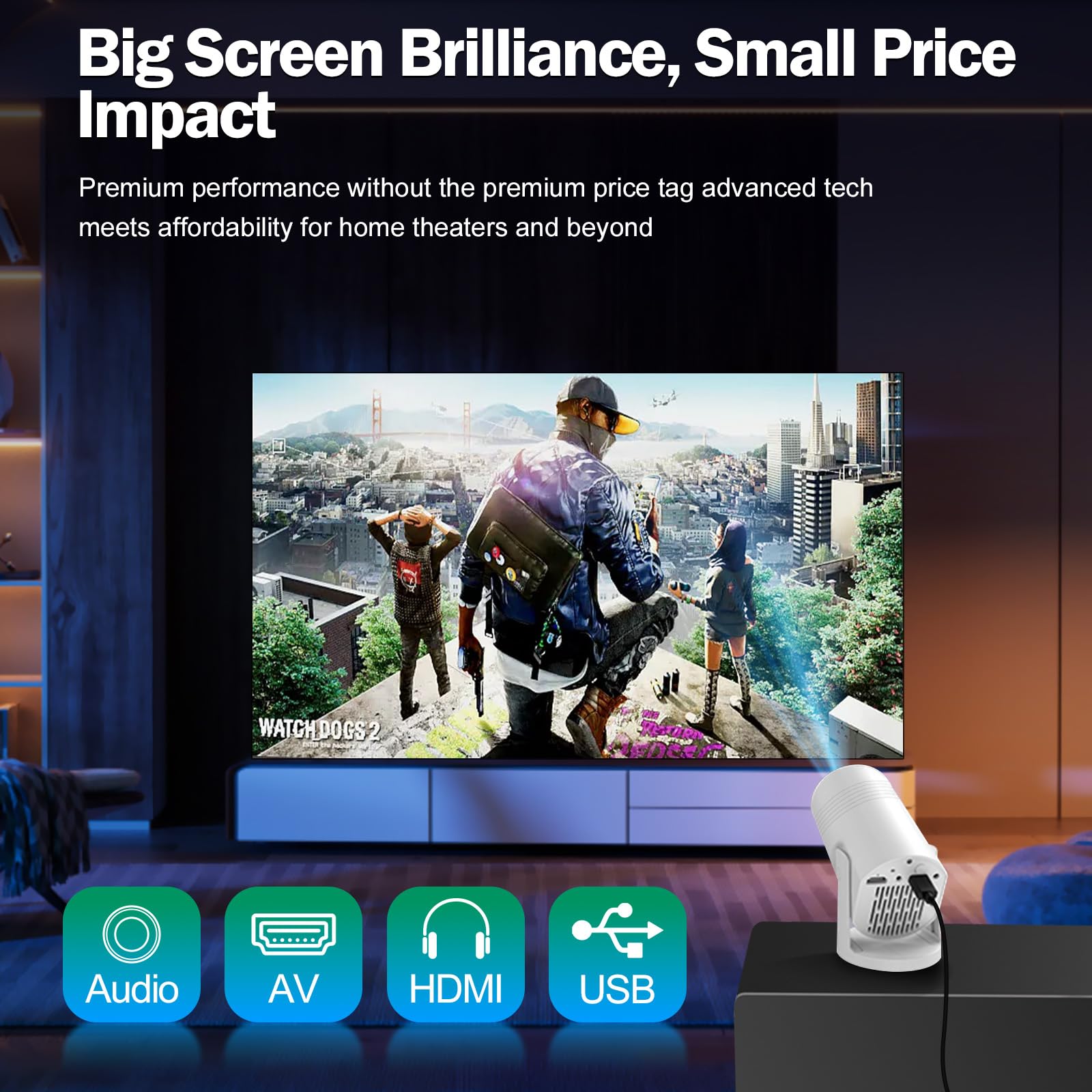 Wireless Mini Projector with WIFI 6 and Bluetooth, 4K 1080P Support Portable Projector 180° Rotatable. 17"-130" Screen Video Projector. Compatible for Smartphone, Laptop, PC(Q6 mate) — view 6