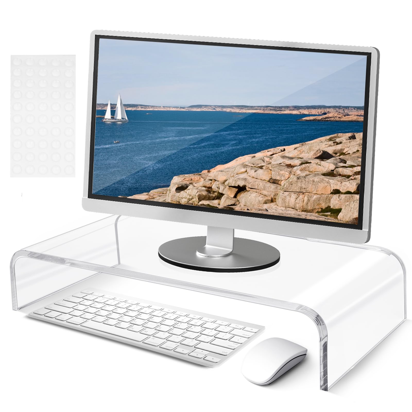 SWAWIS Podwyższenie monitora akrylowego, 50 x 20 x 10 cm, grubość 10 mm, stojak na monitor, stojak na monitor, biurko, do laptopa, monitora, komputera