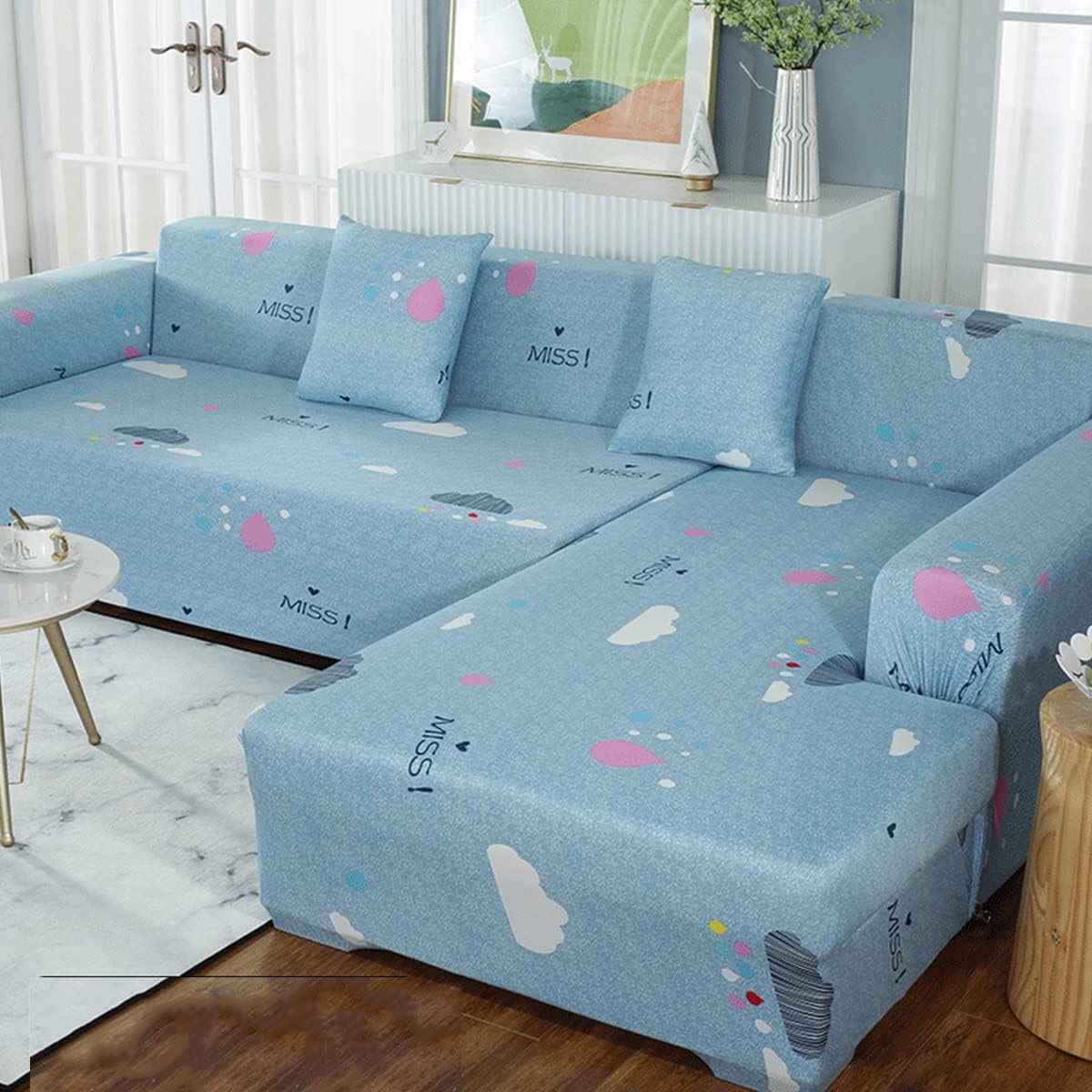 1 pcs Sectional Couch Covers, Printed L-Shaped , Stretch Couch Slipcovers for Sectional Sofa,Suitable for Combined Chaise Longue Cover (Pattern XYUN,2 seat )