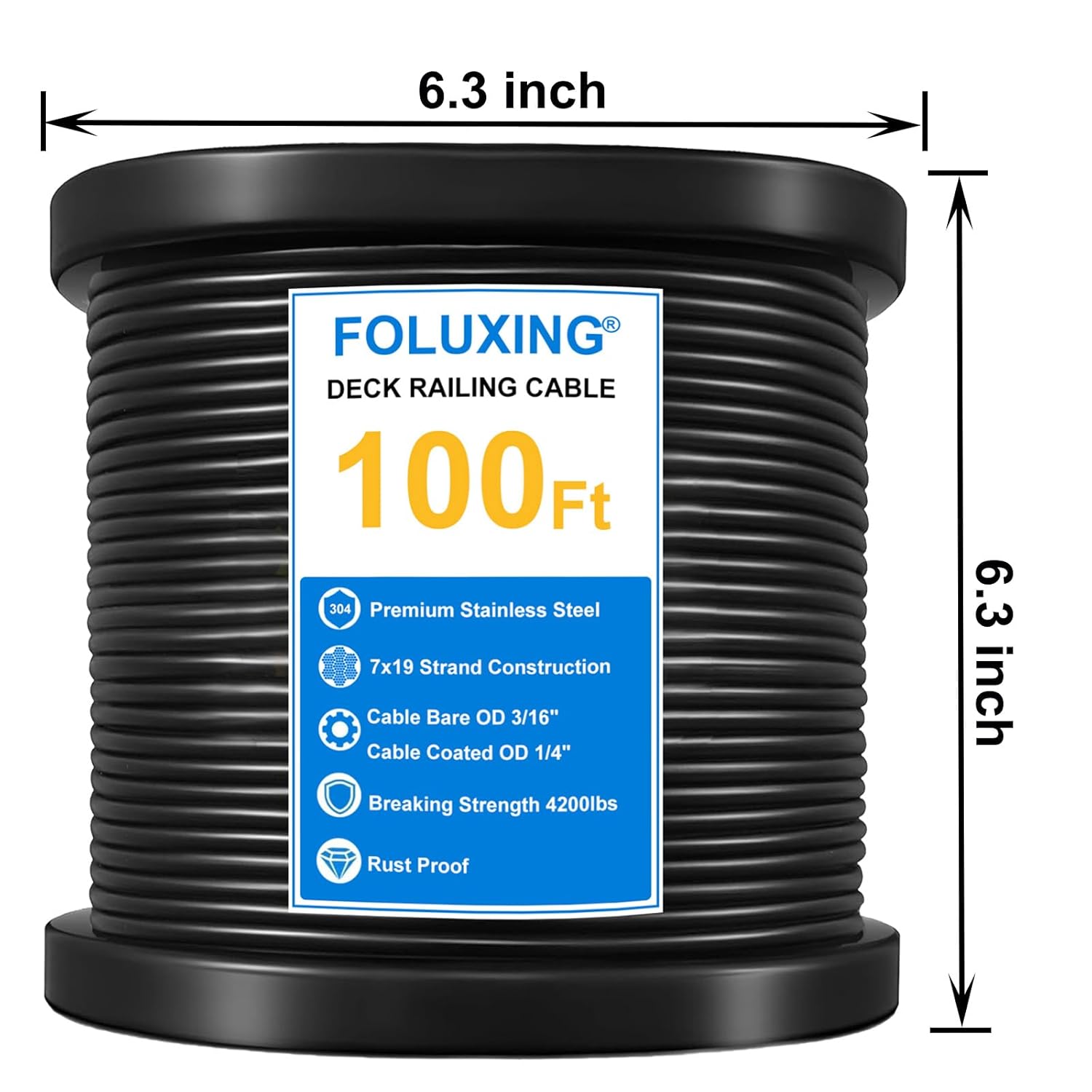100Ft 1/4" Wire Rope,7x19 Strand Vinyl Coated Aircraft Cable Wire,3/16" Thru 1/4" for Cable Railing, Indoor Outdoor Decking Stair Railing Balustrade DIY, Fencing, Clothes Line