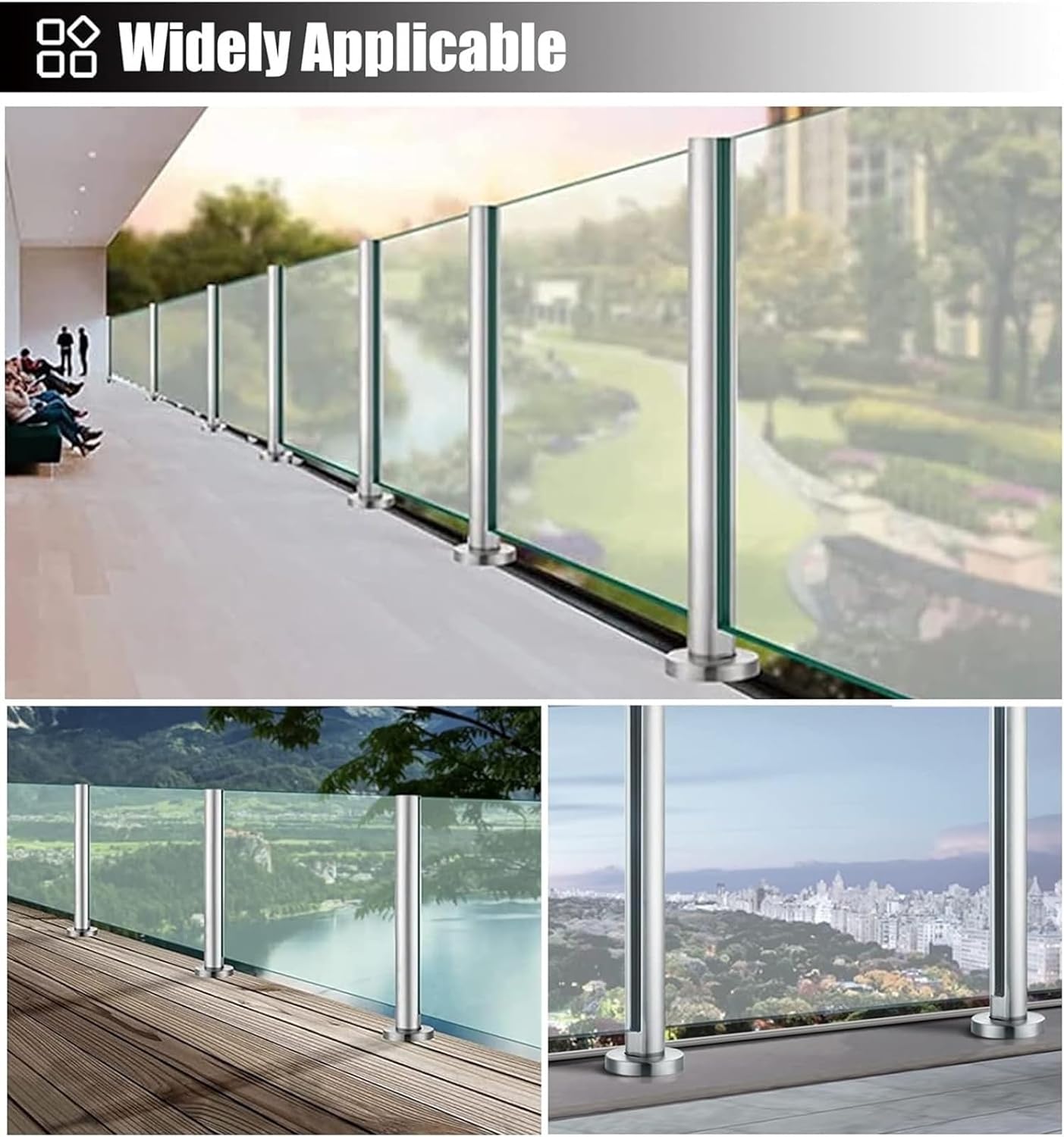 Glass Balustrade Round Glass Railing System Post, Heavy Duty Silver Glass Balustrade Clamp for Outdoor Balcony Deck, 1pcs(End Post,85cm/33.5")