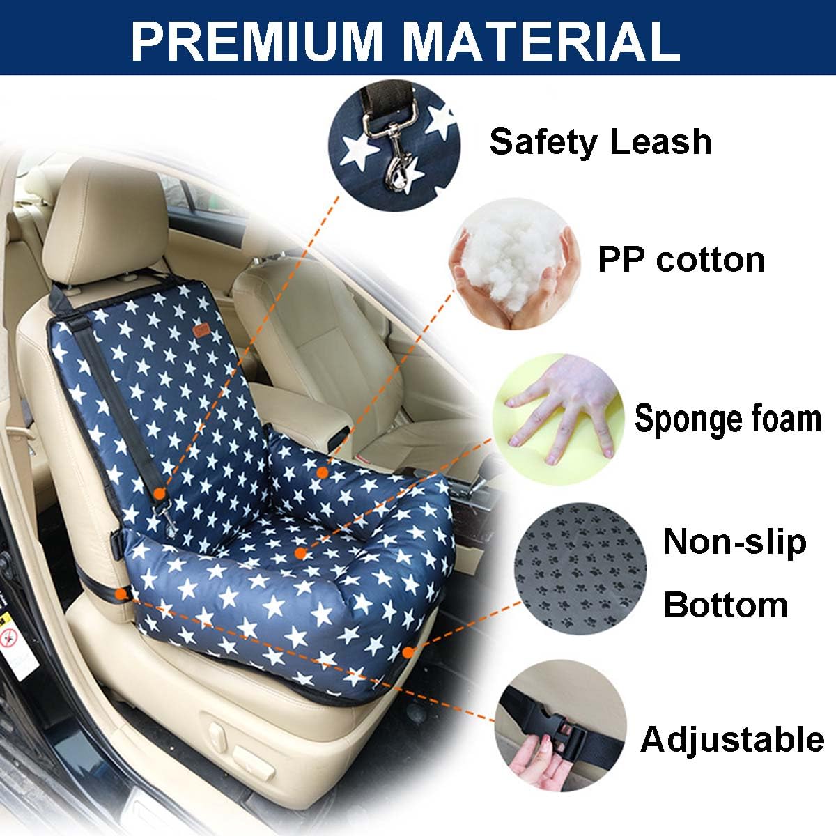 Cama elevada para asiento de coche para perro, impermeable y a prueba de arañazos, con cinturón de seguridad antideslizante para asiento trasero y delantero