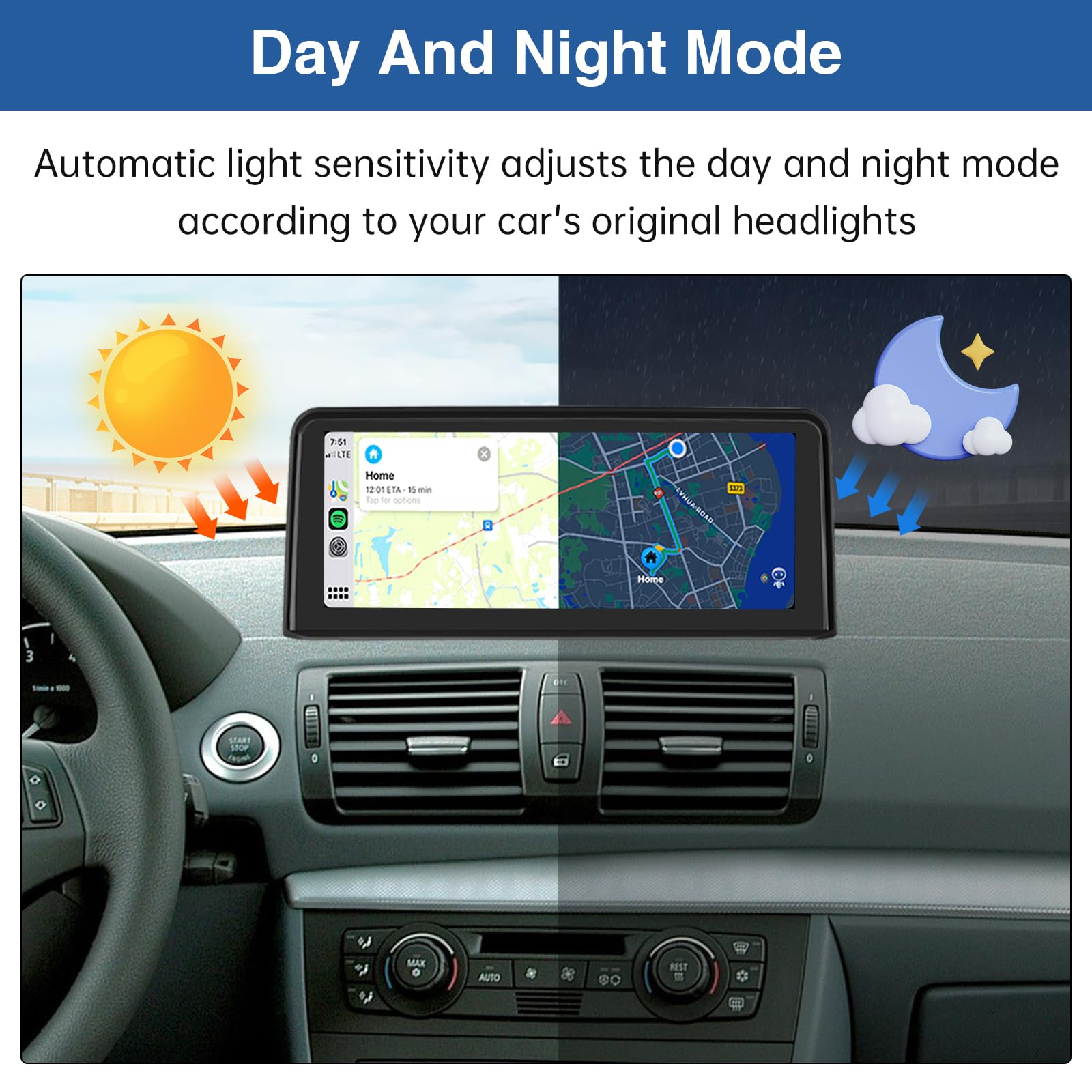 Road Top 10,25 cala Bezprzewodowy odtwarzacz radiowy CarPlay/Android Auto/Mirrorlink/GPS dla BMW 1 serii E81/E82/E87/E88 2004-2008 rok z systemem CCC