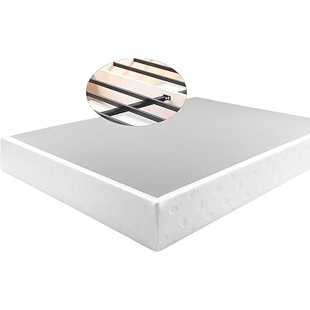 Panana 9 Inch Metal Box Spring Bed Base/Heavy Duty Steel with Fabric Cover/Mattress Foundation/Wooden Frame Easy Assembly,Queen,White