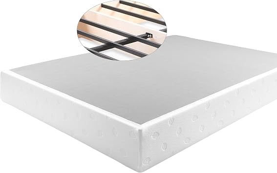 Panana 7 Inch Metal Box Spring Bed Base/Heavy Duty Steel with Fabric Cover/Mattress Foundation/Wooden Frame Easy Assembly, Queen, White
