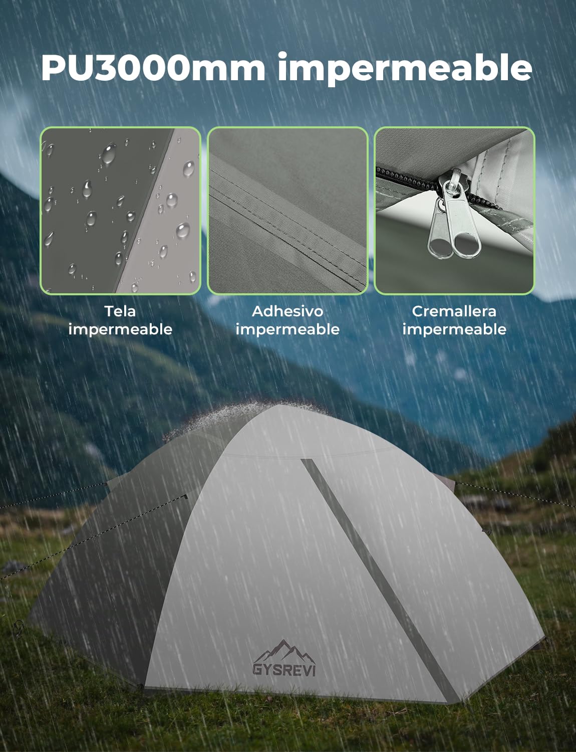 Tienda de Campaña Impermeable 2-3 Personas Doble Capa Portátil Ultraligera