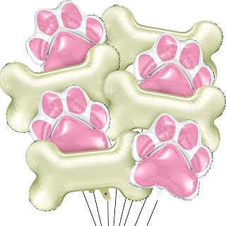 8 Pcs Dog Balloons Party Decorations Include 30 Inch Foil Dog Bone Shaped and 25. 6 Inch Helium Paw Print Balloons for Pets Birthday Party Decoration Supplies(Pink)