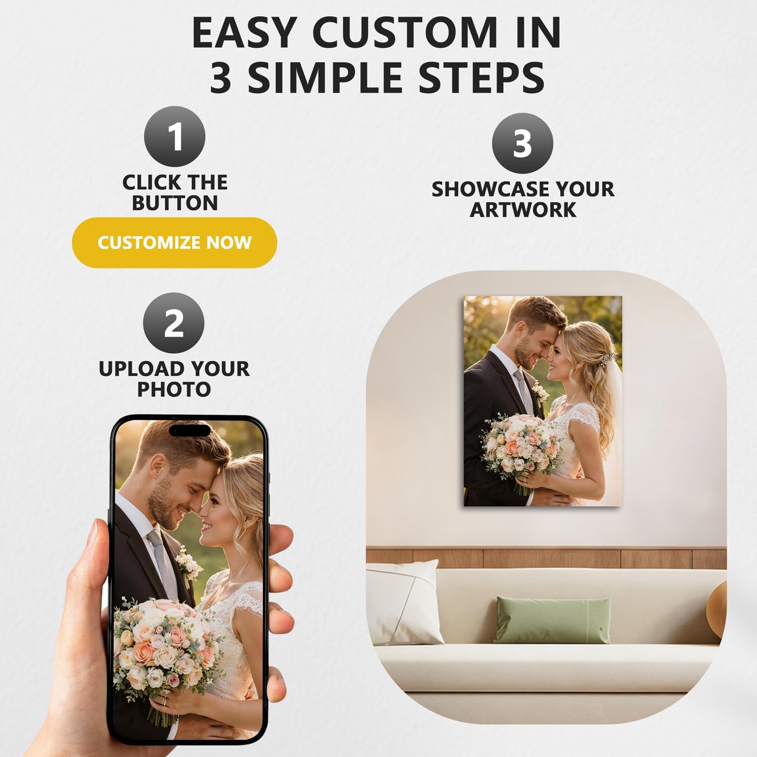 Custom Canvas Prints with Your Photos, 20" X 30" Personalized Wall Art Decor with Optional Frame Styles and Size, Meaningful Keepsake Gift Couple Her Him Wedding Anniversary Home Decor Artwork