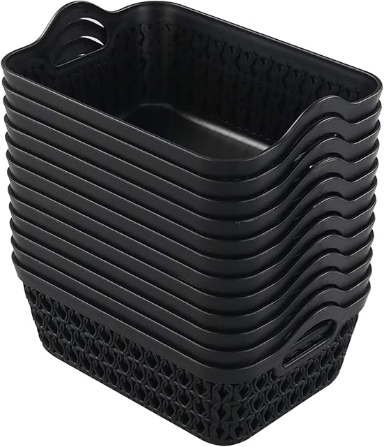 Dehouse Set of 12 Mini Plastic Storage Basket Tray, Black